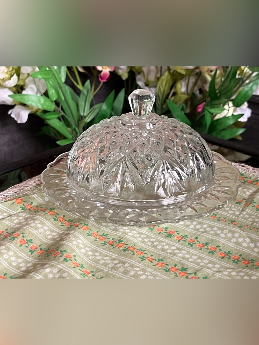 Anchor Hocking Pressed Glass Butter Dish with Lid - Crystal Look